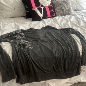 Blumin apparel grey long sleeve shirt with skulls , Halloween or normal wear